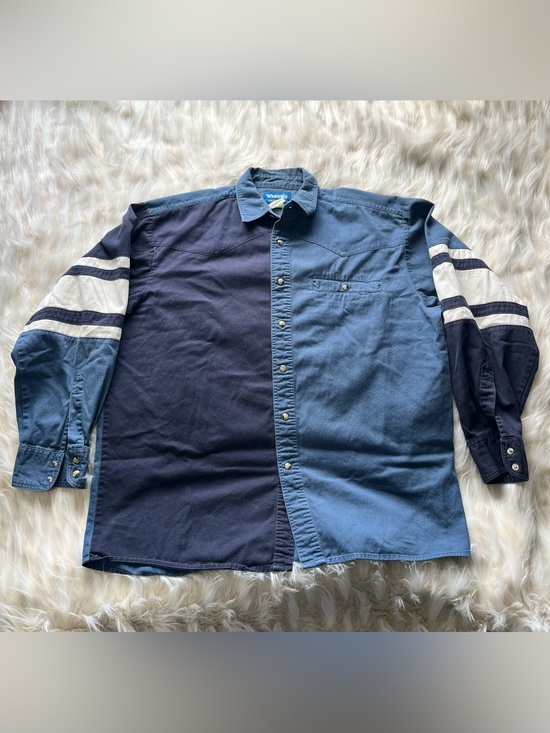 Wrangler Other - Vintage Wrangler Pearl Snap Shirt Men's XL Blue Block